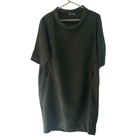 Coco Rose Womens Dress One Size Green Lagenlook Pockets Midi Crew Neck - Picture 8 of 8